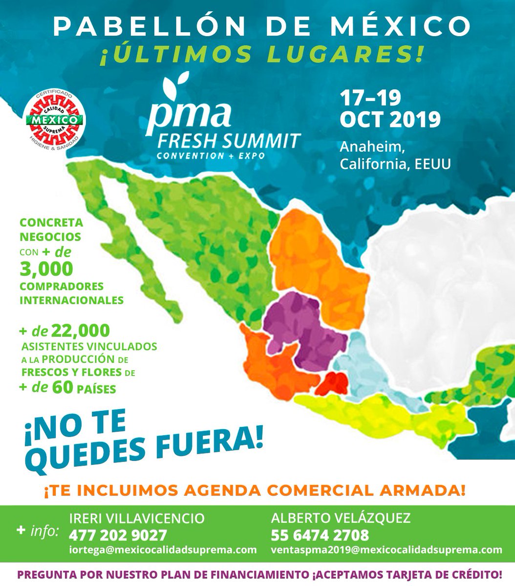 Participa con México Calidad Suprema, A.C. en el Pabellón México en PMA FRESH SUMMIT CONVENTION + EXPO 2019, el magno evento en donde se reúnen los líderes mundiales de productos frescos, flores y servicios con más de 3,000 compradores internacionales reunidos en un solo lugar.