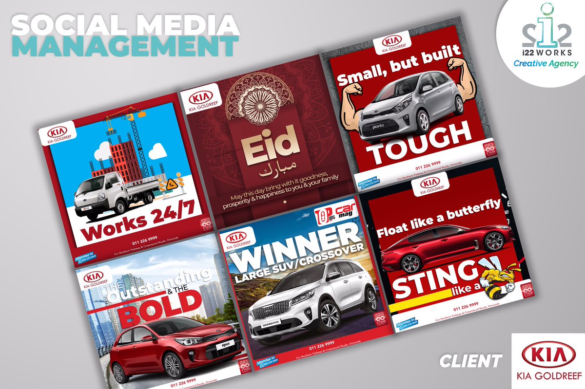 i22works's tweet photo. Monthly Social Media Management, Photography and Graphic Design for Kia Goldreef 

📌Contact us for all your marketing needs

#i22Works #MarketingAgency #GraphicDesigning #DigitalMarketing #i22 #Branding #KiaGoldReef #FreewayGroup #KiaSA #KiaSouthAfrica https://t.co/BS5hXVP99D