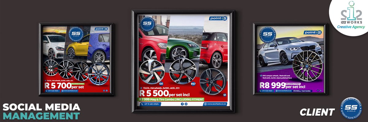 i22works's tweet photo. Daily Social Media Management and Graphic Design for SS Wheels
They have great deals on all your tyre, wheel and accessory needs
📌Contact us for all your marketing needs
#i22Works #MarketingAgency #GraphicDesigning #DigitalMarketing #i22 #Branding #SSwheels #WheelsSA https://t.co/HPP6kzWuaZ