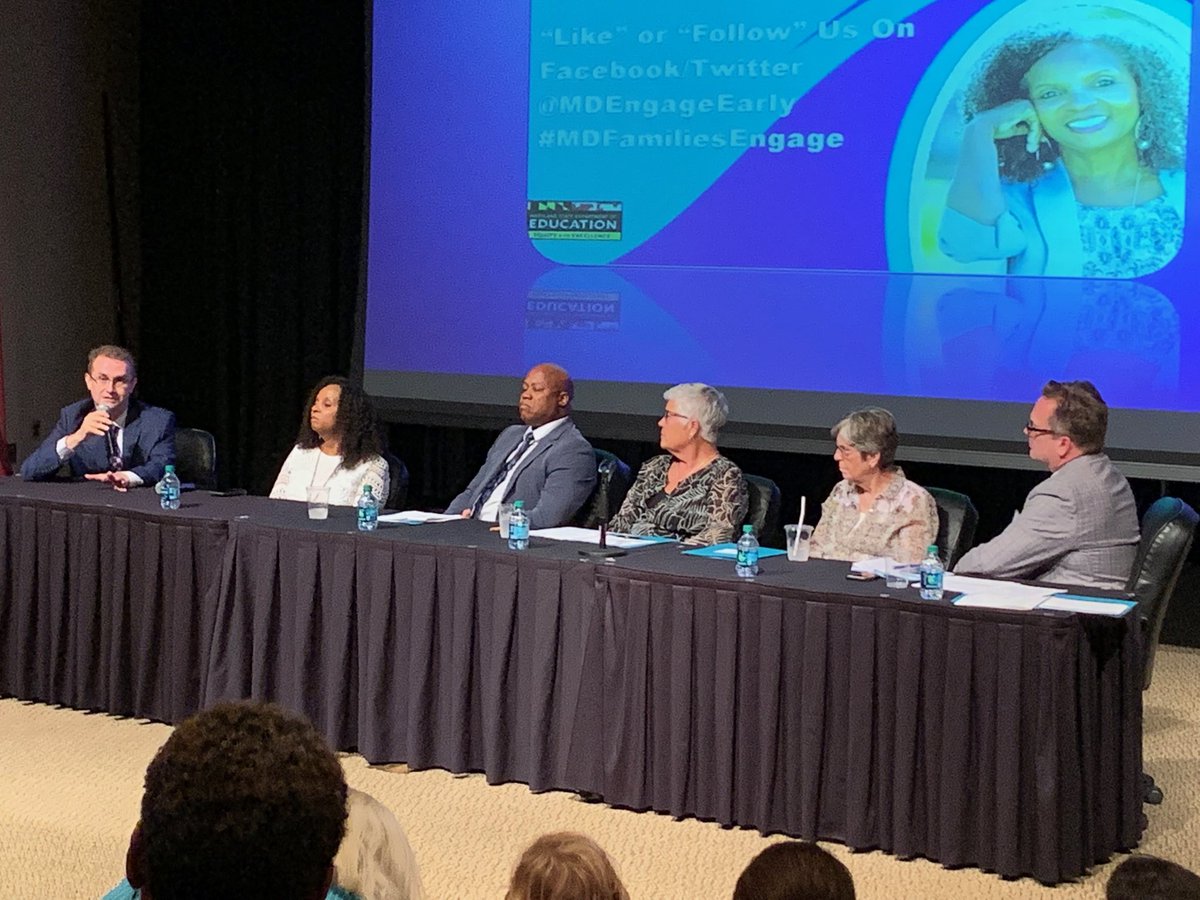 Dr. Walter Gilliam and ⁦<a href="/RosemarieAllen4/">Dr. Rosemarie Allen</a>⁩ speaking on a panel at the ⁦⁦@MDEngageEarly⁩ 2019 MD Family Engagement Summit. ⁦@MAEC4Ed⁩ is presenting next!