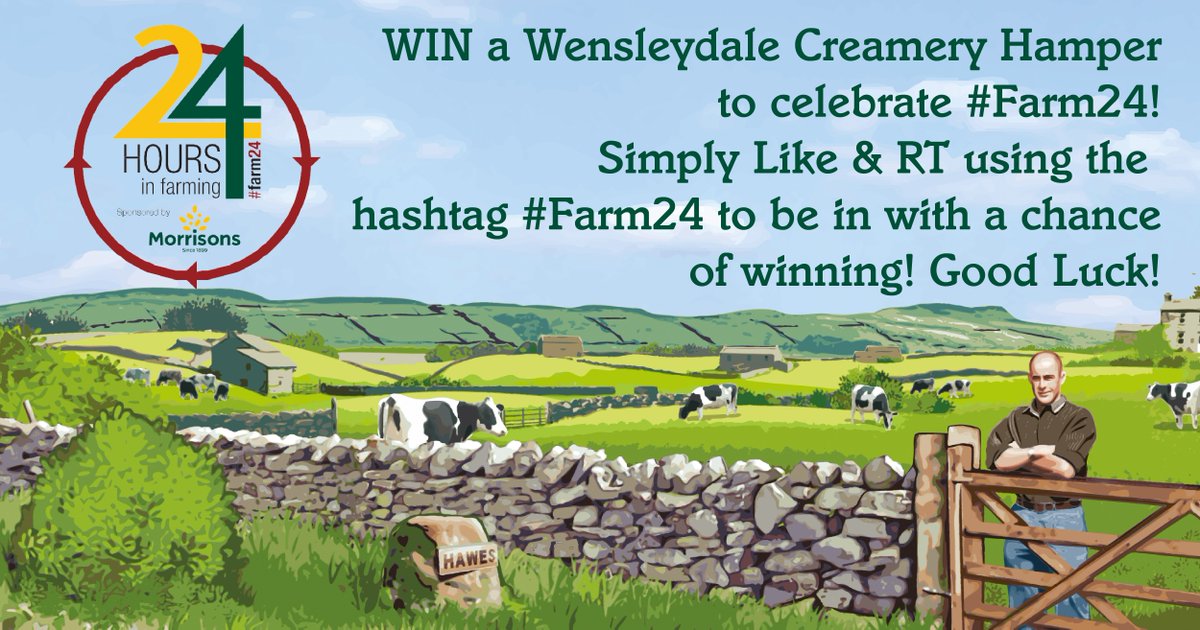 Wdalecreamery's tweet photo. WIN a hamper! Like &amp; RT using #Farm24 to enter! Winners will be picked tomorrow! Good luck and thank you for following our day! @Morrisons 🧀📦🐮 https://t.co/Sny6WI7Dx8