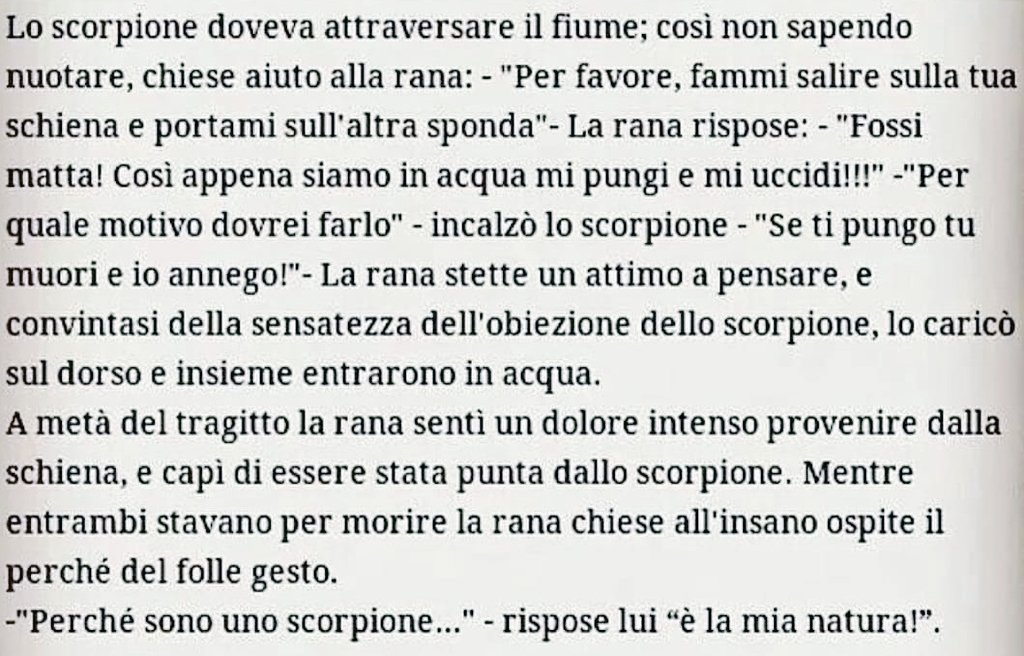 LucidaLyrae's tweet photo. La politica di Salvini e Di Maio spiegata ai bambini: 

ESOPO, Favole, VI secolo a.C.
La rana e lo scorpione.

#CrisiDiGoverno https://t.co/80TvY6RKw7