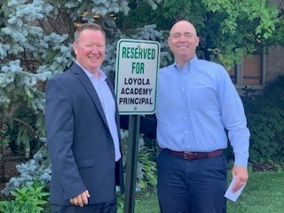 PrincipalHeintz's tweet photo. #ParkLikeAPrincipal is back after a brief summer hiatus! This week’s winner is #LAalum and @ValentiBuilders Project Manager Jack Scapin ’98, who has guided a massive building project—our new pool & piazza!—toward completion and helped #LABecomeMore! @LAAlumniNetwork https://t.co/M1NUrlA3fE