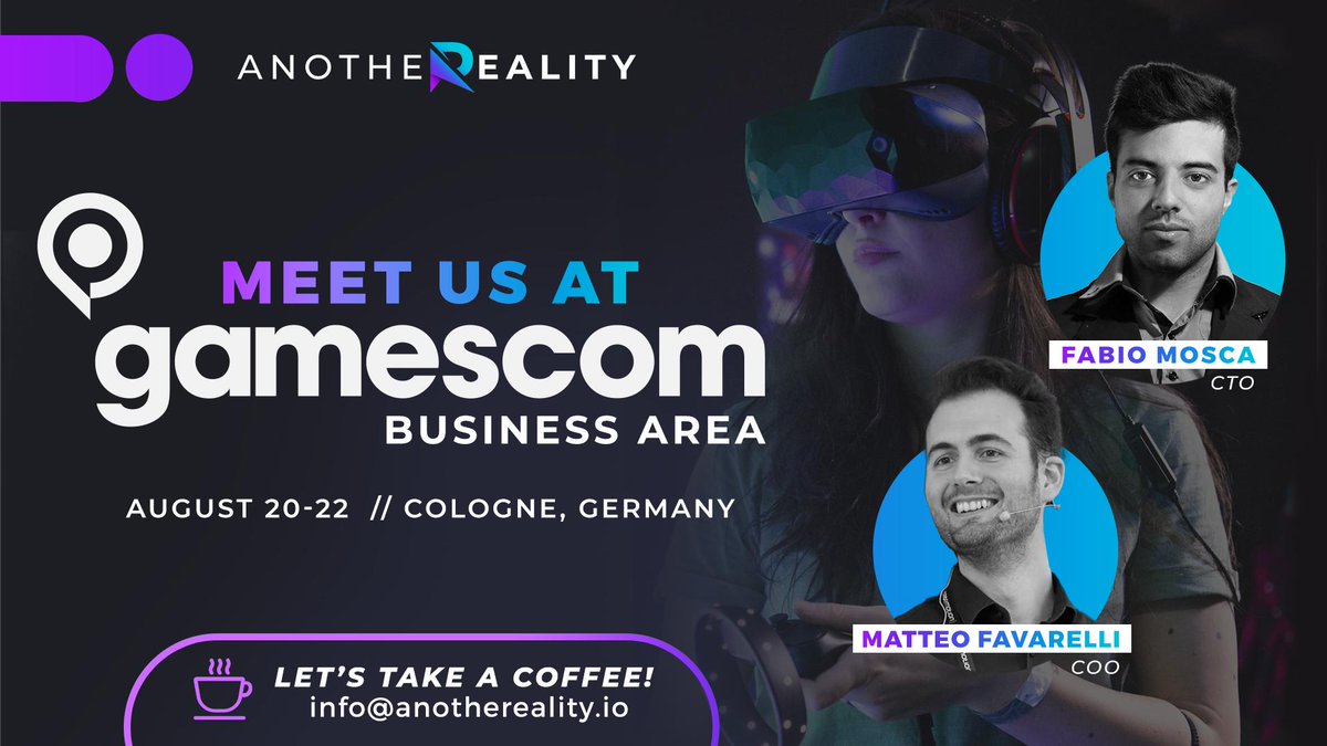 #Gamescom2019 is coming! Let's meet in the #business area to talk about #virtualreality #augmentedreality &amp; #gamedevelopment 🎮 Ping us if you wanna meet up:

➡️via email: info@anothereality.io
➡️or check: bit.ly/2KmclwK 

See you in Cologne 🚀

#games #gamedev #indiedev