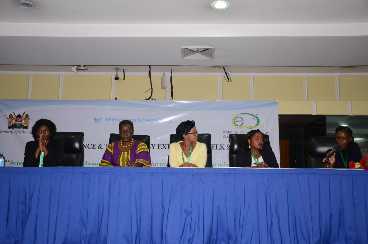 nacosti's tweet photo. The panelists at the Women in Science Forum during the #8thNationalScienceWeek at @KICC_kenya; Dr. @MutisoRose from @MawazoInstitute, @jemimah_njuki from IDRC @AbukutsaMary from @DiscoverJKUAT @DrShikoh from @SafaricomPLC @mosomtai from @icipe @MosesRugutt #NSW2019 @KEMRI_Kenya https://t.co/VpU2SSE2Cc