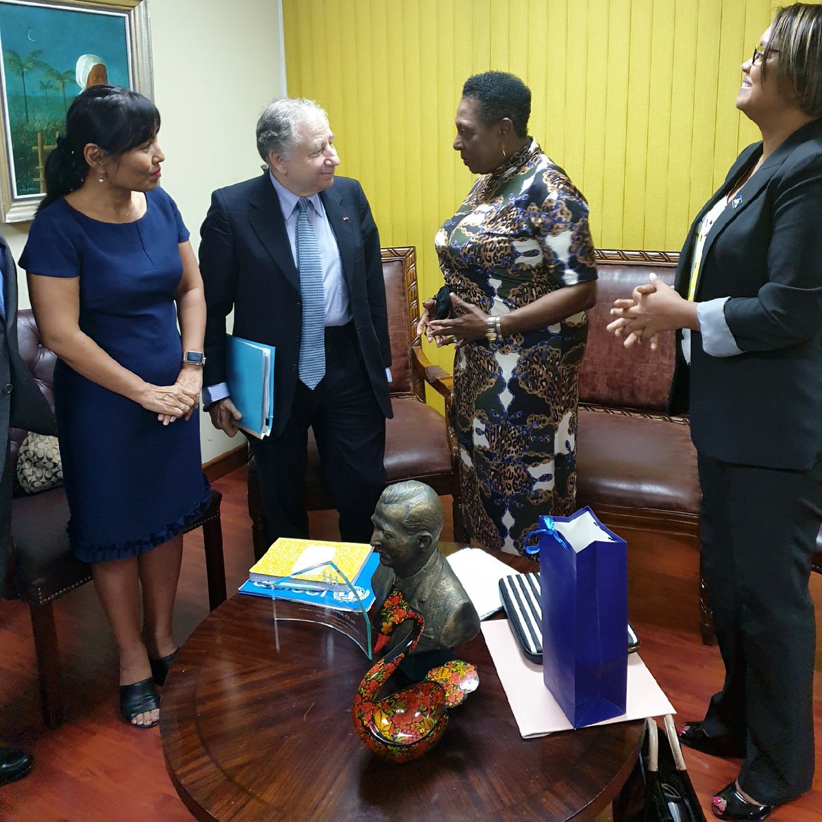 UNJamaica's tweet photo. #Jamaica male drivers account for ~80% of drivers involved in fatal road traffic crashes. Youth 15-29 are most affected. With @JeanTodt, we discussed with Hon. @Babsy_grange how we can positively influence culture &amp; motor sports to play a role in ending this crisis. #RoadSafety https://t.co/9Io0Dwq5Yl