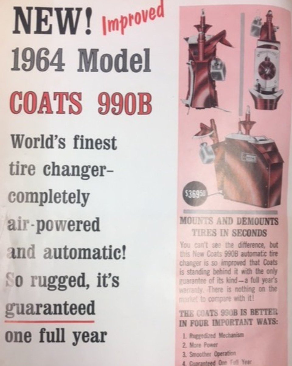 CoatsCompany's tweet photo. We're taking it back to the '60s! #TBT to this retro ad for the Coats 990B.
.
.
.
#throwbackthursday #tirechanger #coatsgarage #throwback #archives #showusyourcoats #tirechanging #changingtires #tireservice #tiredealer #tireshops #tireshop #vintageautoad #autoshop #automotive https://t.co/duKHSKs4Ep