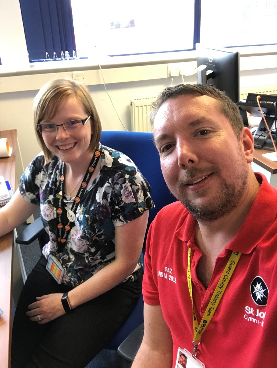 SJACymru's tweet photo. It was great to welcome @GazNursePrac to NHQ today! Our Internal Training Coordinator, Carys and Gaz had a productive day spent finalising a very exciting training project coming in the next year for our volunteers. You'll have to stay tuned to find out more😉 #ExcitingTimes https://t.co/5NJb0sjSP3