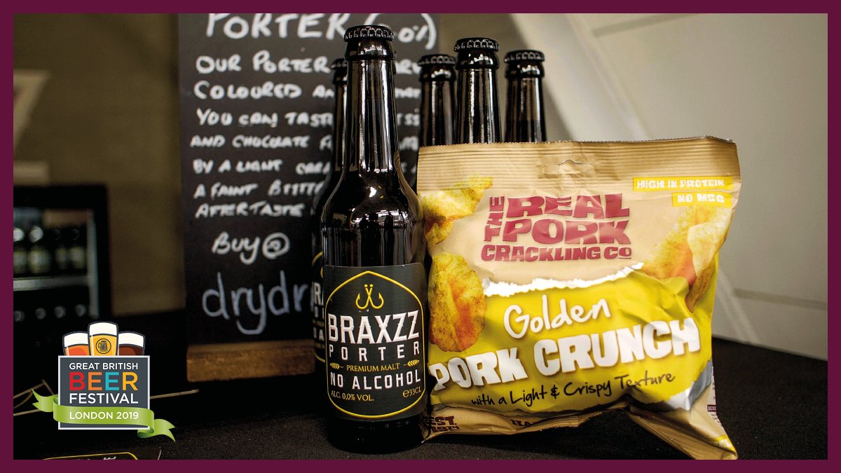 RealCrackling's tweet photo. What a lovely pair! If you want all of the gorgeous taste but none of the alcohol, go for the @BraxzzAmsterdam Premium Malt. Goes down very well with a packet of our crackin’ gluten free Golden Crunch
#gbbf  #gbbf19 #realpork https://t.co/39i0kfGCP2