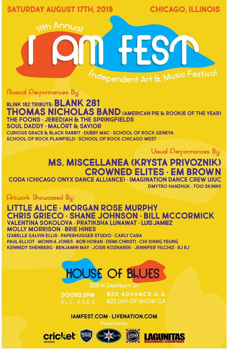 RachelAnneWill's tweet photo. RT @IAMFESTchicago: I AM FEST 2019. August 17th. https://t.co/rMa9B6Yoek @HOBChicago @nowthatsadoozy #chicago #chicagomusic #localmusic #art #musicfestival #houseofblues #ChicagoScene https://t.co/kWUAJuzvsB