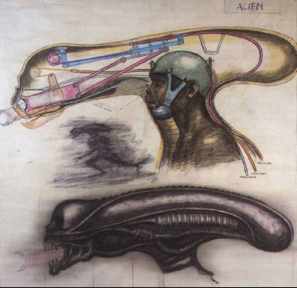 SOOLAARR's tweet photo. Alien (1979) concept drawing by Italian special effects artist Carlo Rambaldi. https://t.co/9zPMmG9xw1