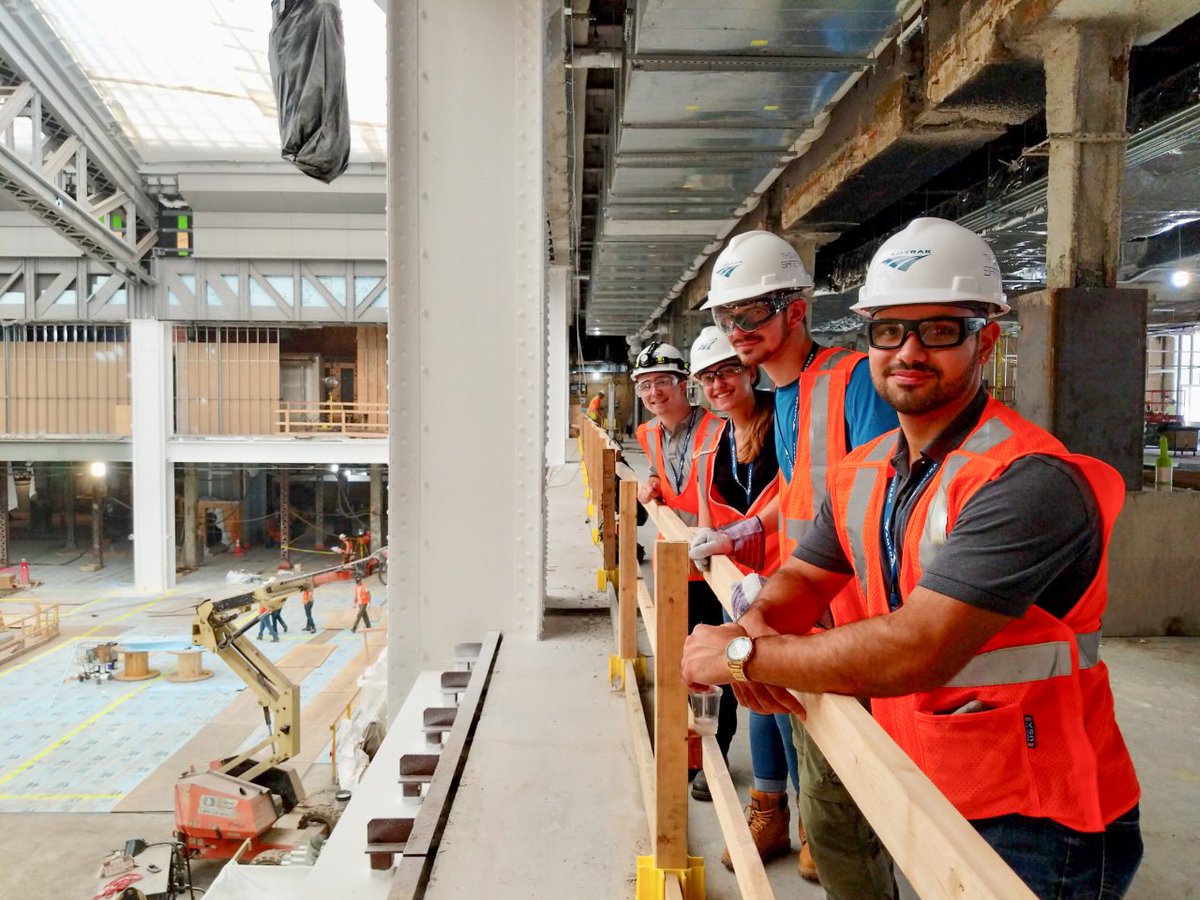 AmtrakStudents's tweet photo. Construction of the new Moynihan Train Hall is coming along well! A few of our engineering interns got to take a peek of the progress this week... https://t.co/20Ths1PpWy