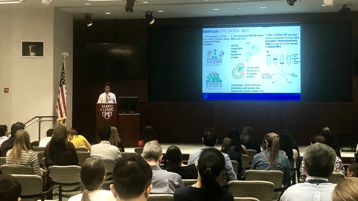 Amazing presentation by our #SummerStudent @Brandon92782914 #HybridDelivery = #ExtracellularVesicles + #Nanoparticles @MayoClinic @JaxLeeHS