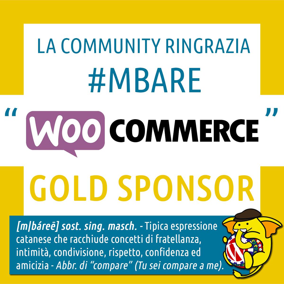 #MBARE senti qua: <a href="/WooCommerce/">Woo</a>, semplicemente la più popolare e utilizzata piattaforma di #ecommerce per siti #WordPress, è GOLD SPONSOR del #WordCampCatania e sarà presente all'evento. Non conosci l'azienda? visita il sito ➡️ow.ly/AZDb50v6EvK?
#WCCTA