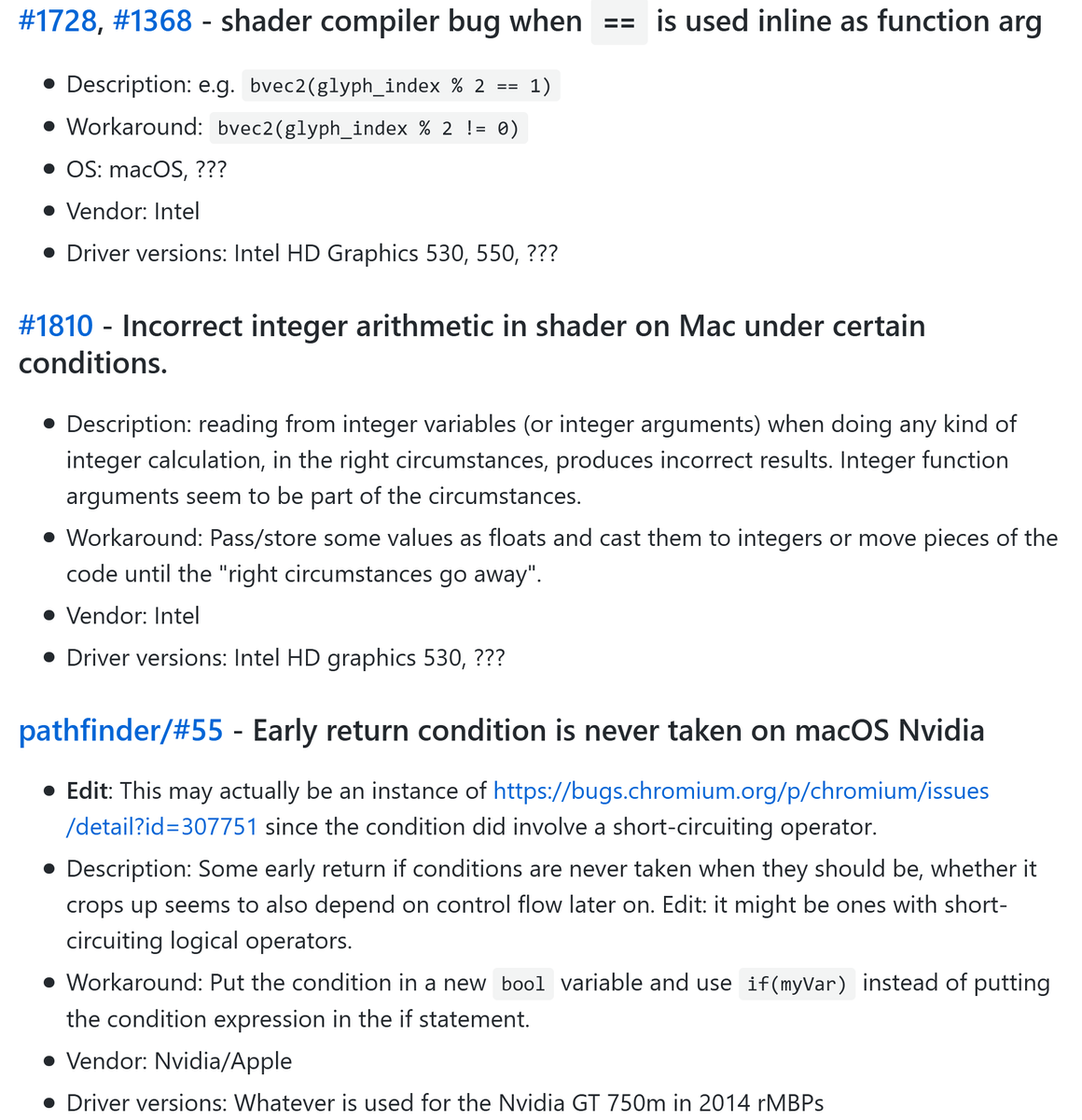 just a lot of baffling bugs about basic integer operations like == not working but != working fine