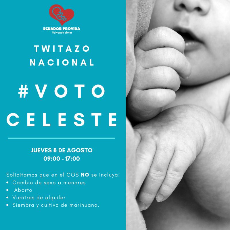 EcuadorProvida's tweet photo. Hoy se vota el Código Orgánico de la Salud en @AsambleaEcuador donde quieren incluir artículos en contra de la vida, nuestros niños y la familia. 

Utiliza el hashtag #VotoCeleste 💙 y pídele a los asambleístas que su voto sea Provida. https://t.co/ap2e7AXBjY