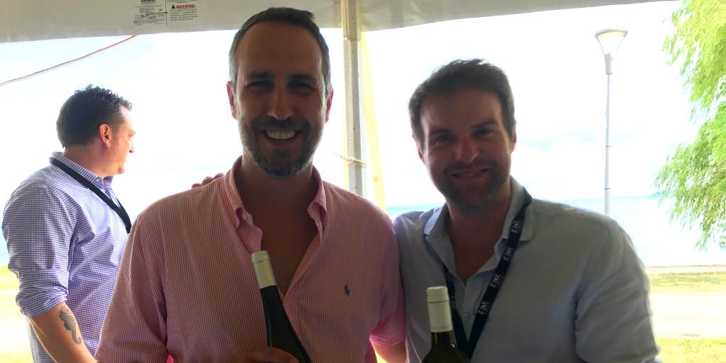 FWMCan's tweet photo. #Throwback to #FLXcursion! Daniel Speck (a Speck Bro from Niagara, Canada), with Tom Barry (a Barry Bro from Clare Valley, South Australia), pouring award-winning @henryofpelham and @Jimbarrywines #Rieslings side by side at this global celebration of Riesling in Geneva, NY. https://t.co/3YxY3P7R2d