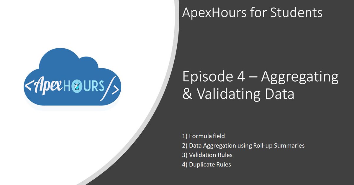 shrustikr's tweet photo. Check out Episode 4 from the #ApexHoursForStudents playlist!!
Episode 4 – Aggregating & Validating Data
https://t.co/Gt8J9HHquk
#ApexHoursForStudents
#ApexHours
#Trailblazer
@jigarshah189 @bhaigadepuru @amit_sfdc @atulrajguru9 https://t.co/AlHiqpeoqL @ApexHours
@aitstudentgroup
