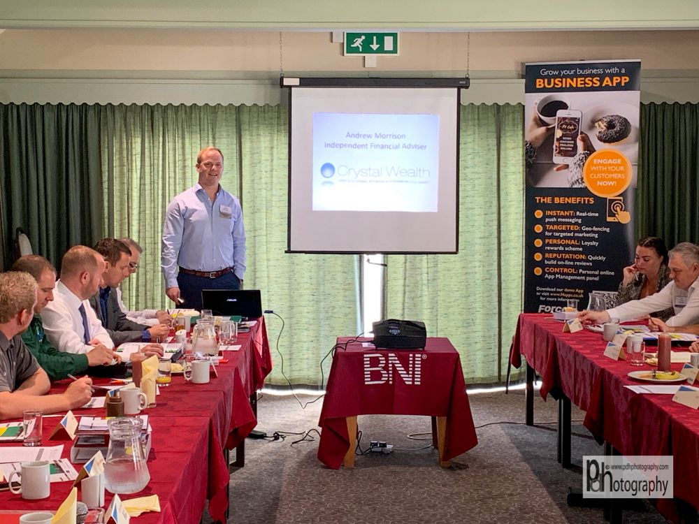 BNI_Concorde's tweet photo. Andrew Morrison - Crystal Wealth Management @BNIConcorde Thursday morning giving a Feature Presentation on his business - Providing great advice on all financial planning,  Contact Andy Townsend 07774 117142 to arrange a visit to the meeting https://t.co/m9ftDkGXTL