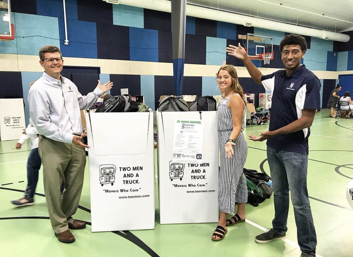 TwoMenAndATruck's tweet photo. CEO Jon Nobis joins @tmtlansing during the annual #OperationBackpack campaign! We’ve been proud to support @STVCC’s backpack drive for several years, and are excited to have more than 1,000 backpacks FULL of school supplies for students in need! 🎒📚✏️ https://t.co/es653nywtx