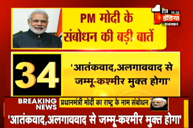 1stIndiaNews's tweet photo. #ModiNationalAddress LIVE : केंद्र शासित प्रदेश बन जाने के बाद लद्दाख के लोगों का विकास भारत सरकार की जिम्मेदारी है - पीएम Narendra Modi #PMModiOnArticle370 #Article370revoked #Article35A #Article370 #JammuAndKashmir https://t.co/A8L5066gey