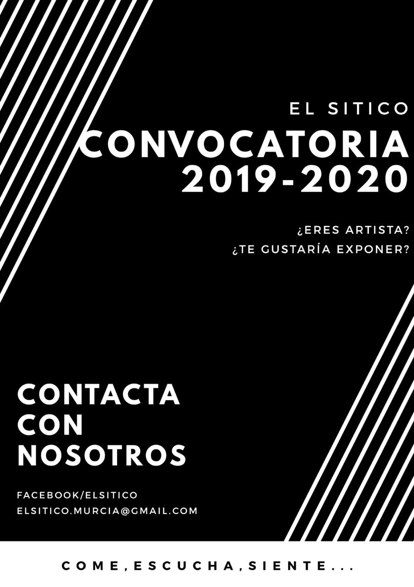 ElSitico1's tweet photo. ¡¡CONVOCATORIA DE ARTISTAS!! 

Si eres artista y estás buscando un local para exponer tus obras, TE ESTAMOS BUSCANDO. 

Ponte en contacto con nosotros y te informamos de todo. 
¡¡No lo dejes pasar!! :-) https://t.co/sq5KUvkURf