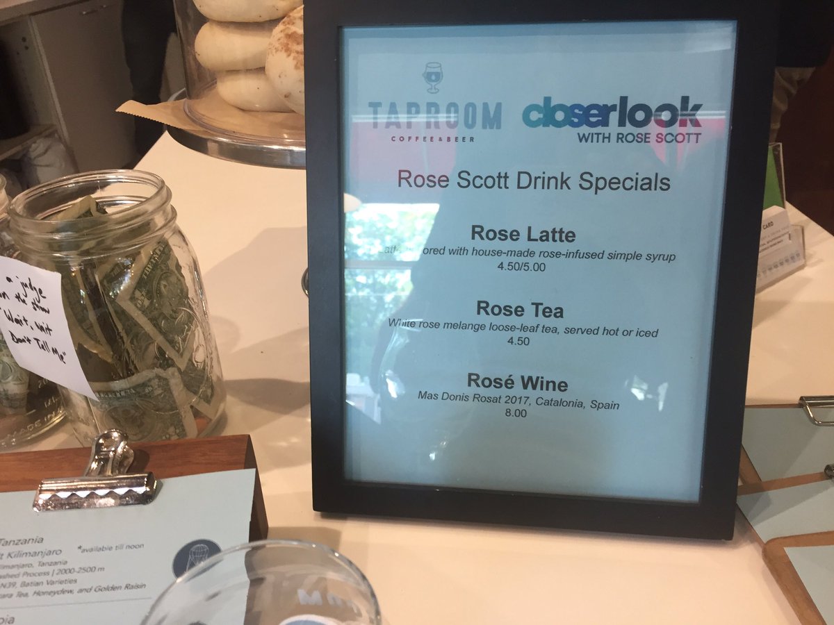 waberosescott's tweet photo. Well now, it’s “Rose” specials @TaproomCoffee  today. Closer Look new series: ‘Coffee Conversations with Rose Scott.’ We visit local coffee shops for a live taping &amp; we're talking community issues &amp;  at 12 p.m. https://t.co/YCRYKxeoqC