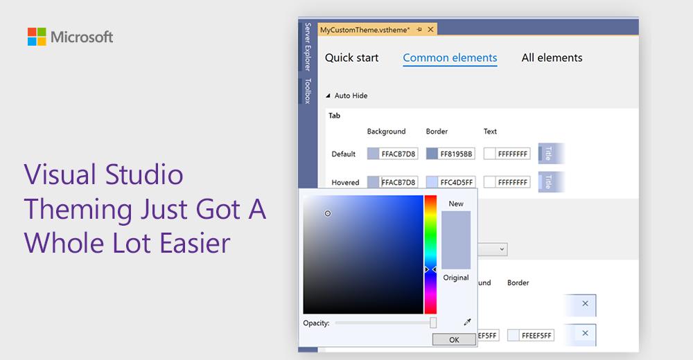 VisualStudio's tweet photo. Take control of themes in #VisualStudio with a newly released Color Theme Designer extension and create a look that's perfect for your workflow: https://t.co/IeHm15D9Aj https://t.co/GZxymnVK7q