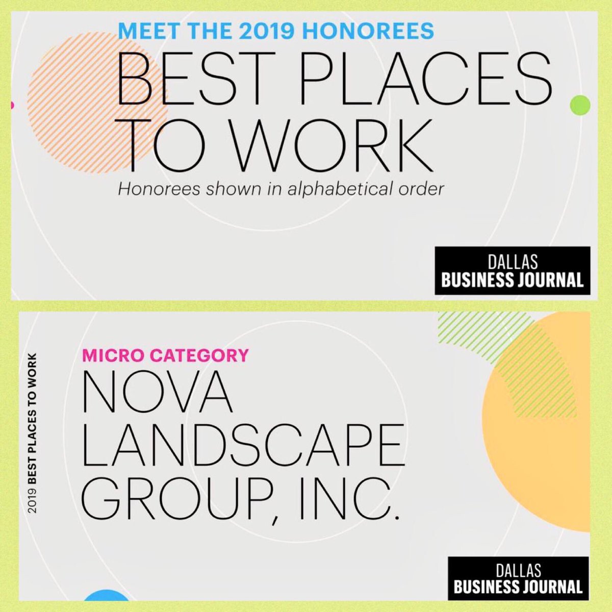 Novalandscape's tweet photo. NOVA is top 100! #novafamily @DallasBizJournal @DJBEvents #dnm #DFWworks #dfw #dallastx #landscape #dallas #dallaslife #dallaslandscape #nova #top100 #impressivefromallangles #novagreen 🍾💚🌳 #ourteam https://t.co/kp7VVpf5gY