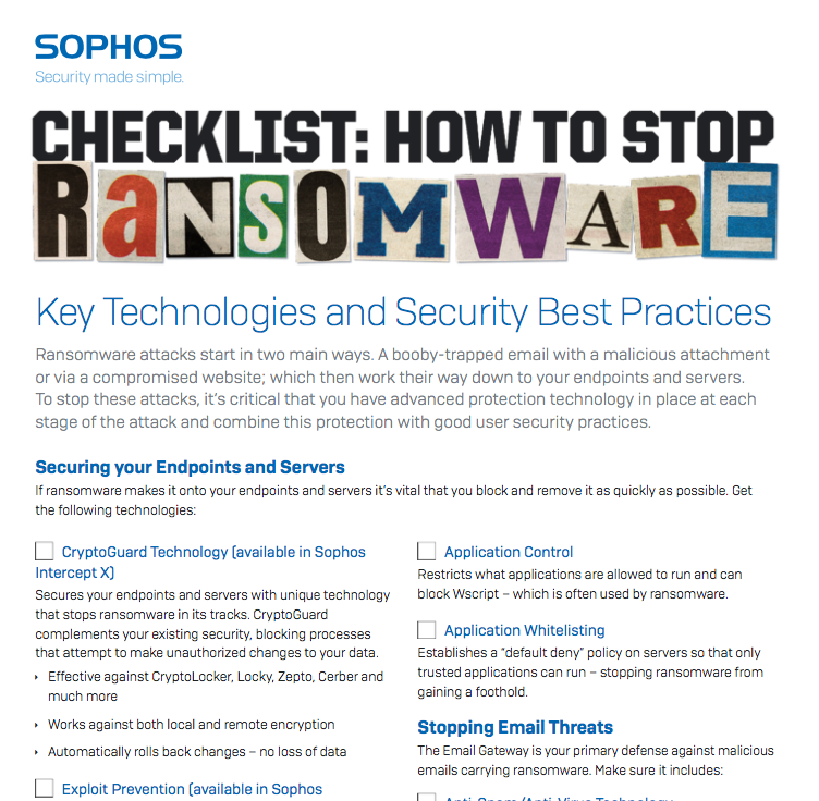 Sophos's tweet photo. Protected against ransomware? ✔️
Use our FREE handy checklist and get started: https://t.co/dmcw0g30T2 https://t.co/V9v9Rb4Uyc