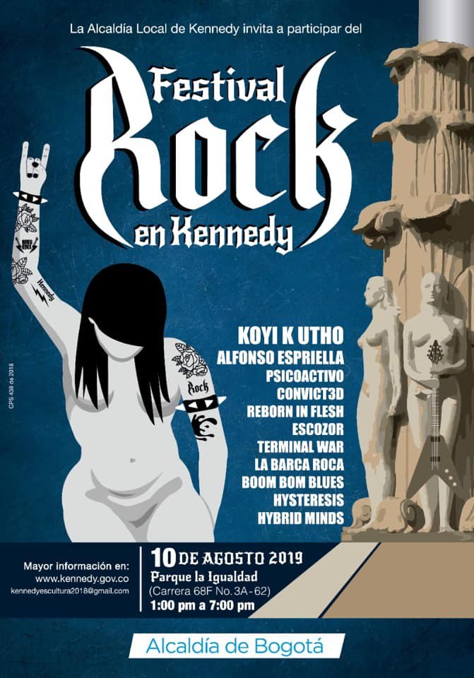 ColoniaRec's tweet photo. Tremendo line up para el Festival Rock en Kennedy:
@koyi_k_utho @Alfonsoespriell @psicoactivoband @Convictednation @RebornInFlesh #Escozor @terminalwar #LaBarcaRoca #BoomBomBlues @HysteresisBanda   @hybrid_minds 
Próximo 10 de agosto, parque la Igualdad. 1 pm
@Alcaldiakennedy https://t.co/ZVQG3RiKAh