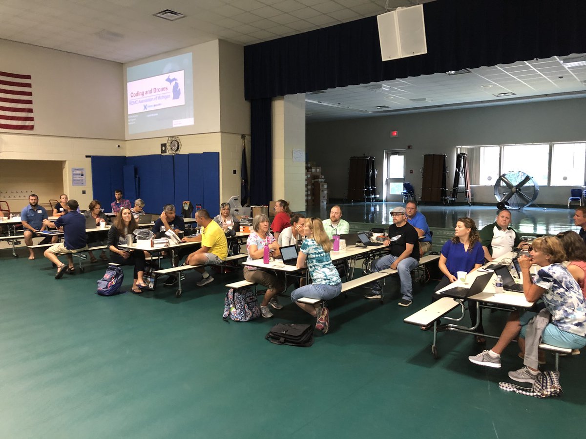 aschippert's tweet photo. Great group of passionate educators taking a day from their summer to learn about Coding and Drones, Indian River edition. Thank you REMC @REMCAssociation @remc1steve @MrMarkLyons #remcdrones https://t.co/xMLeAnBqff