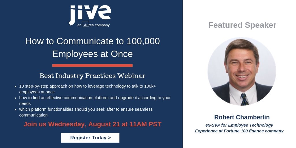 You're invited! Learn how to leverage #technology to talk to 100k employees at once! webinars.on24.com/jive/crashcour…