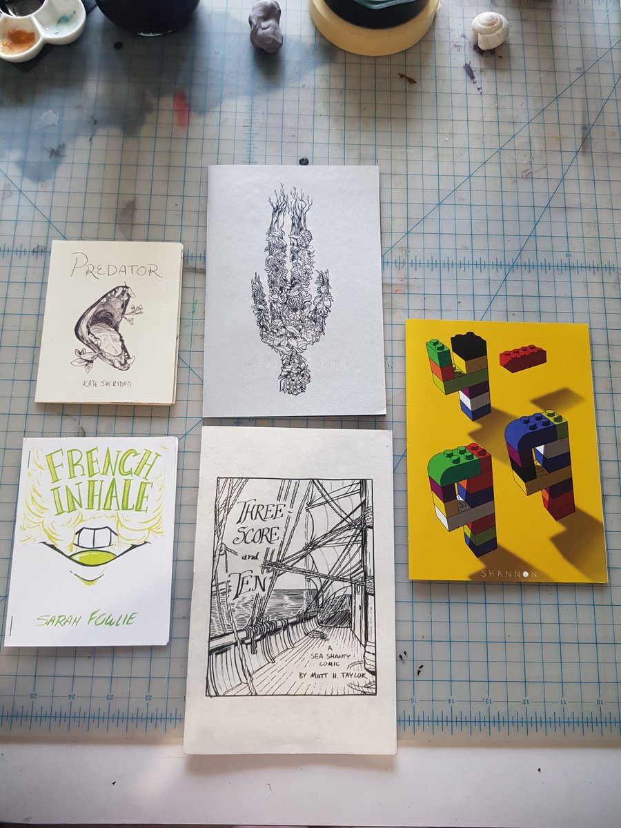 A lot of zines in my collection are about artists flexing their muscles and playing with ideas in a low stakes context. Some of them are trying out different materials and bookmaking methods.  @killswitchkatie  @whotookfowlie  @MattHTaylor  @shannondrewthis Rosemary Valero-O'Connell