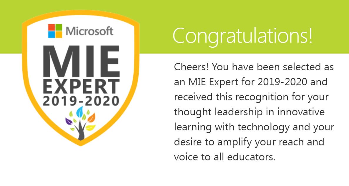 I am so glad I get to be a Microsoft Innovative Educator Expert again. Last year being part of this community was so important for my development. Learnt a lot from the primary, secondary and FE educators out there. Part of a growing bunch of HE MIEEs. Excited #MIEExpert