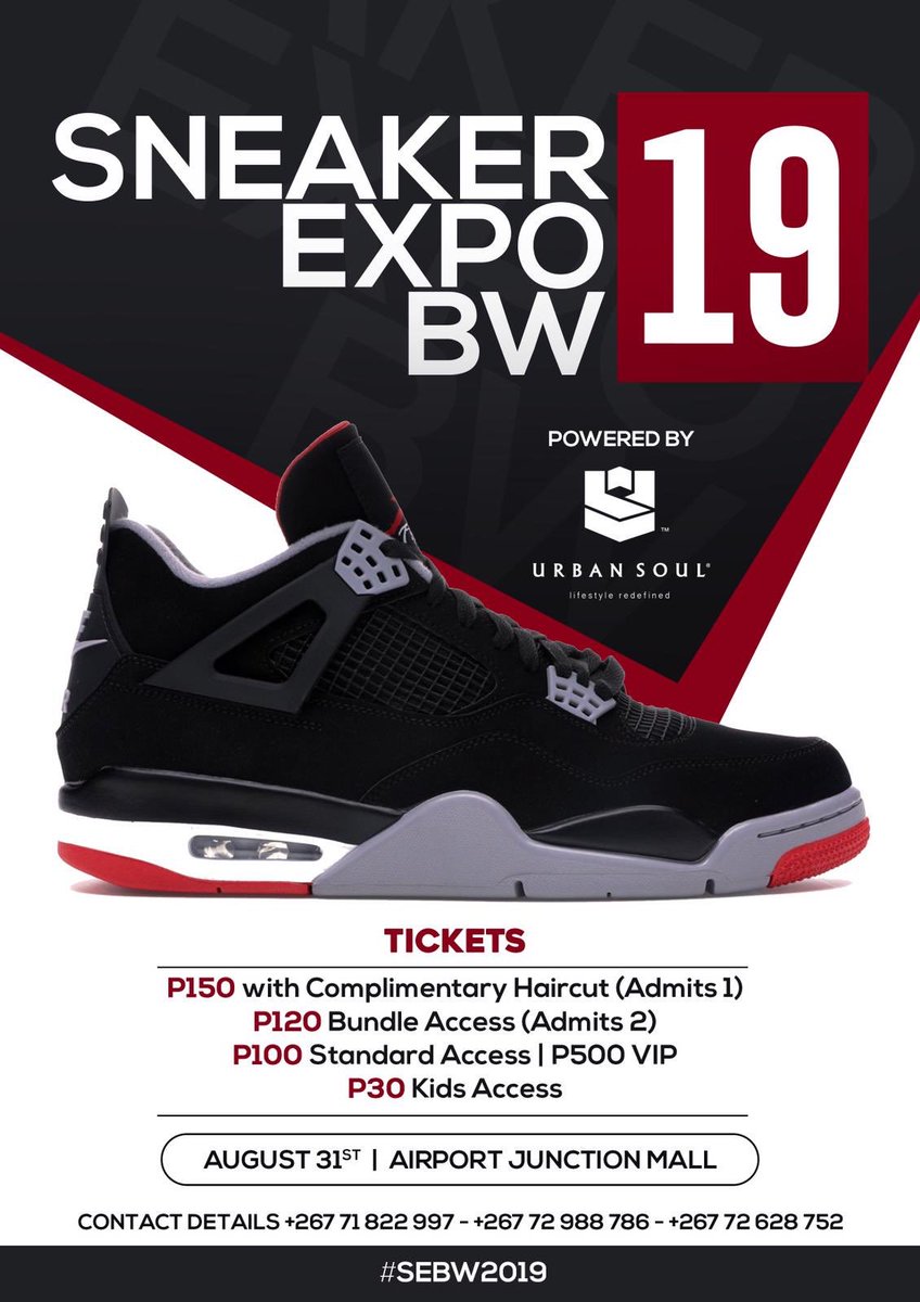 _Elevam's tweet photo. #SneakerExpoBw19
Saturday 31 August | Airport junction 
Tickets available at @UrbanSoulStores

P150.00  | admits 1 and complimentary hair cut by the legendary barbers 💈 ( limited booking space ) 

P120.00 | admits 2

P100.00 standard access 

P500.00 VIP

@frostlegato https://t.co/JcoQdFhc9p