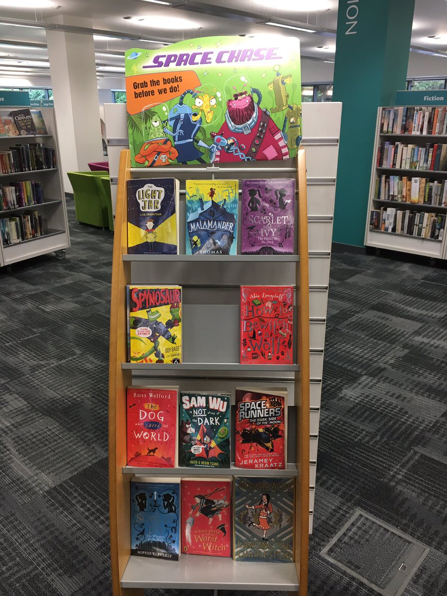 WiltsLibraries's tweet photo. #Trowbridge Library is looking particularly out of this world at the moment. Have your 4-11 year olds signed up to the #SpaceChase #SummerReadingChallenge and @Sport4Wiltshire #astronauttrainingprogramme yet? If not, just ask at your local library https://t.co/Wso4SusbhR