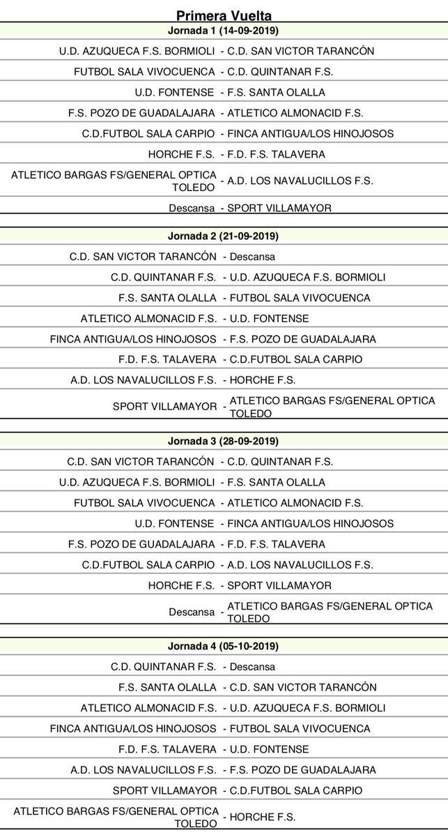 FÚTBOL SALA I El calendario en el Grupo I en Primera Autonómica ya es OFICIAL.

El calendario completo aquí gracias al <a href="/fspozodeguad/">FS Pozo de Guadalajara</a>: fspozodeguadalajara.com/wp-content/adj…