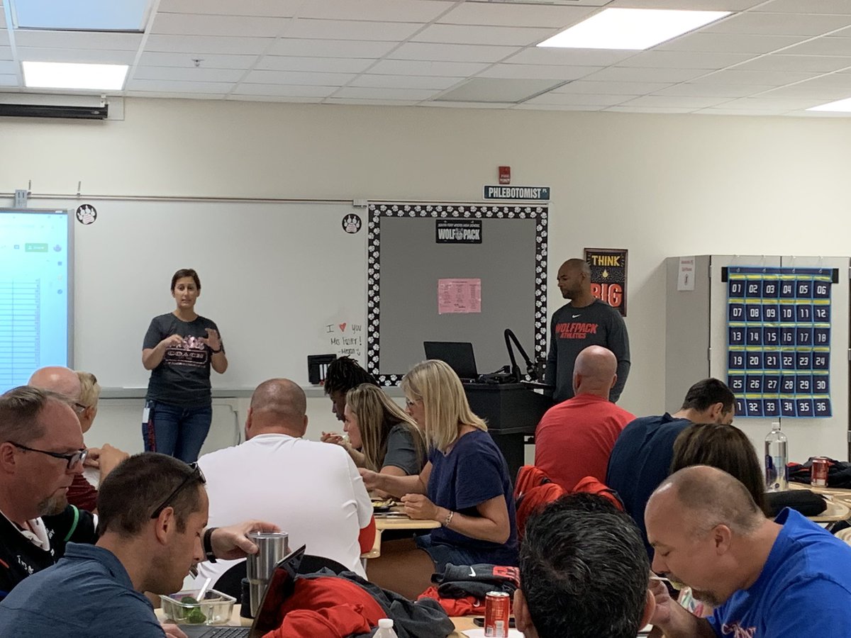 SouthFMHS's tweet photo. Meeting of the minds! COACHES MEETING 2019-2020. School spirit is at the forefront. Take pride in who we are and what we stand for. @SFMHSWolfpack #studentssupportstudents https://t.co/iFLGTuFBDl