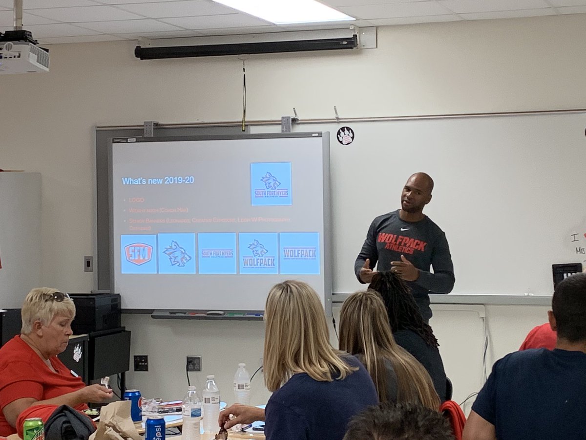 SouthFMHS's tweet photo. Meeting of the minds! COACHES MEETING 2019-2020. School spirit is at the forefront. Take pride in who we are and what we stand for. @SFMHSWolfpack #studentssupportstudents https://t.co/iFLGTuFBDl