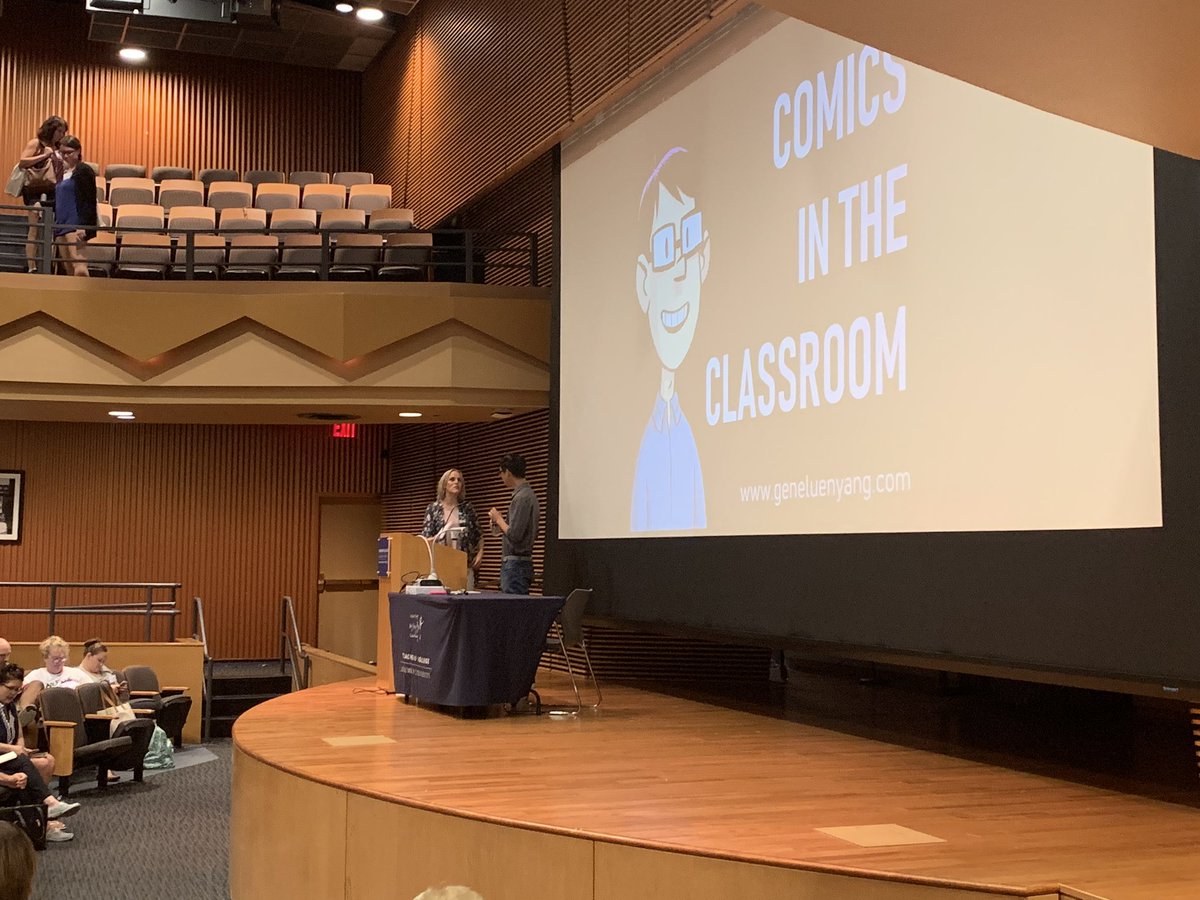 JasmineJBoone's tweet photo. So excited for @geneluenyang to talk about comics in the classroom #TCRWP #writinginstitute https://t.co/6MxaKo2vV9