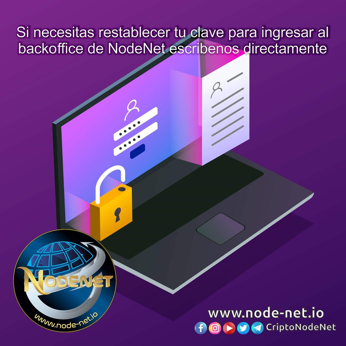 CriptoNodeNet's tweet photo. Si necesitas restablecer tu clave para ingresar al backoffice de NodeNet, o no puedes ingresar escríbenos directamente y te ayudaremos en el proceso.

¡Únete a NodeNet!

#Invierte #NodeNet #IngresosExtras #Emprender #Trabajo #Exito #Cryptocurrency #Blockchain #Bitcoin https://t.co/juByXNH07z
