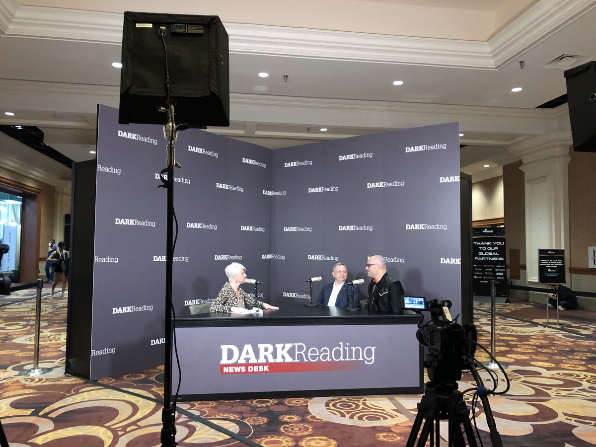 DarkReading's tweet photo. Pablo Bruer & David Perlman talking to @sarapeters about their talk about #BHUSA19 #Hack10M @misinfosec @CoPsyCon @Ngree_H0bit #drnewsdesk #darkreading https://t.co/Twr5bgqsRu