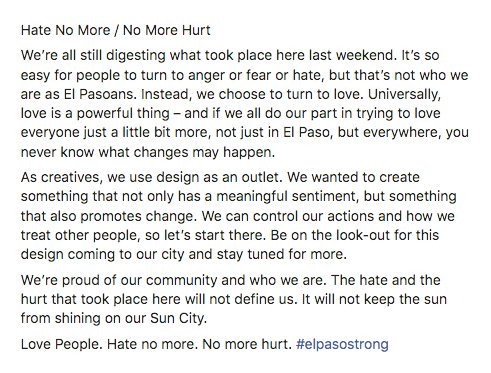 GhostLightTweet's tweet photo. Love People. Hate no more. No more hurt. #ElPasoStrong https://t.co/D0THWneIhg