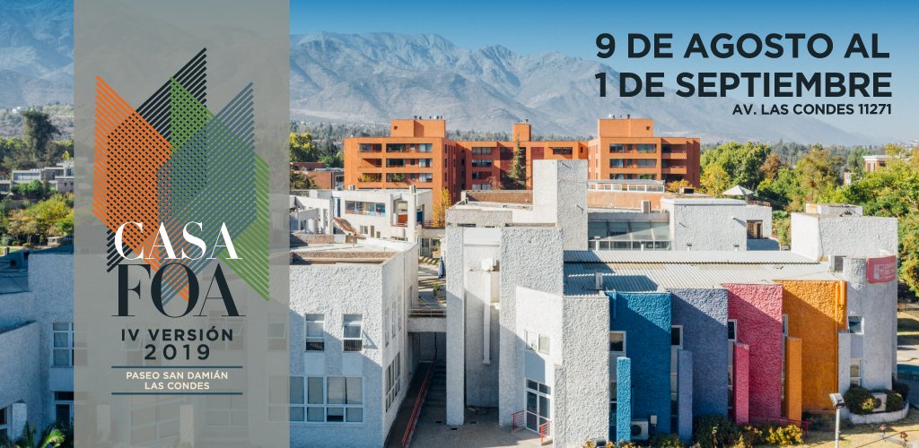 ¡Comenzó la preventa de entradas para #CasaFOA 2019! La muestra de diseño e interiorismo más importante de Latinoamérica abre sus puertas por 4ta vez en Chile del 09 de agosto al 01 de septiembre. ¡Asegura tu ticket aquí con un 30% de descuento! ticketplus.cl/events/casa-fo…