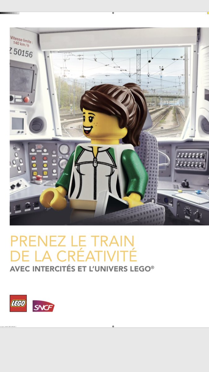 Je félicite <a href="/Intercites/">Intercités</a> et <a href="/Lego_France/">Lego</a> pour avoir choisi cette image pour leur partenariat « Prenez le train de la créativité ». Parce que une figurine femme de conductrice de 🚊 peut représenter l’ensemble des conducteurs.trices de #sncf #SncfauFéminin