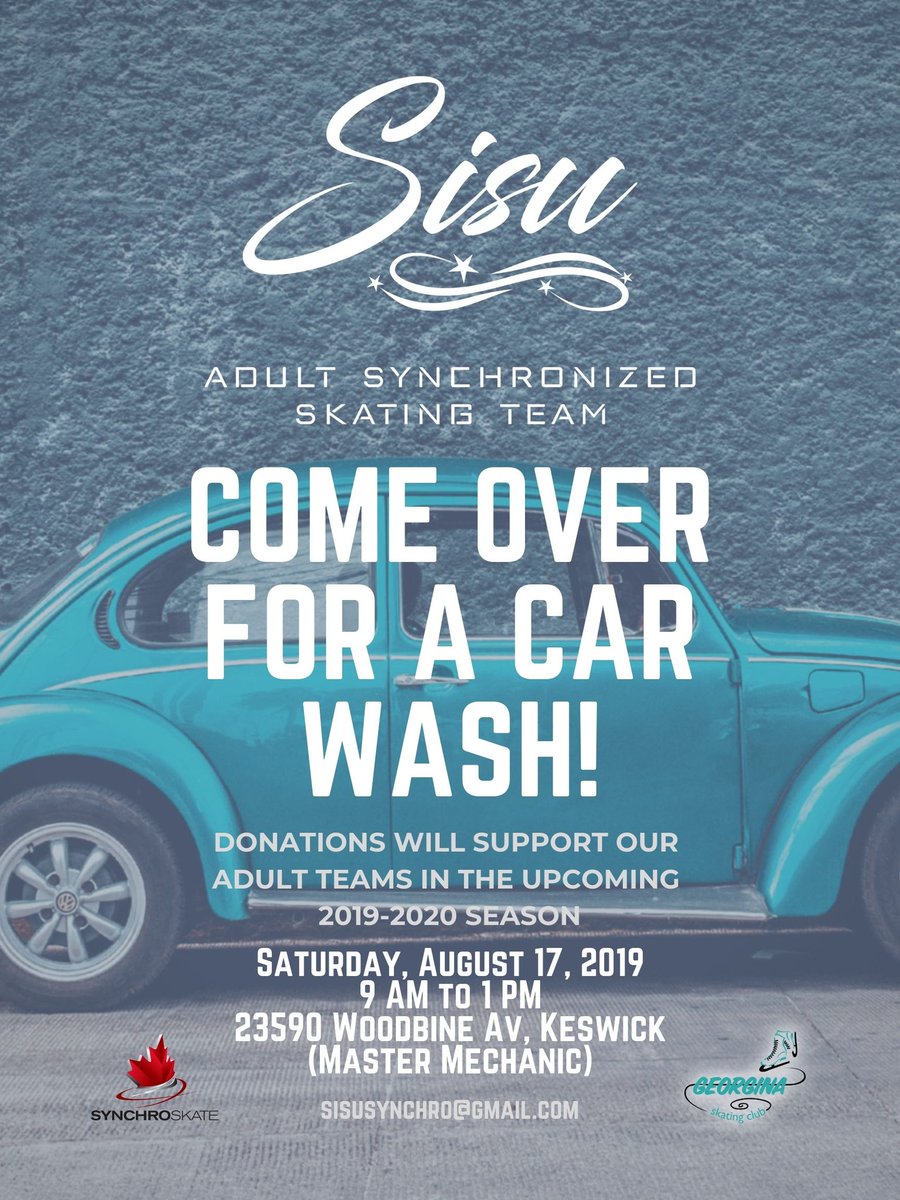 SisuSynchro's tweet photo. Need a car wash? Bring your vehicle and join us on Saturday, August 17th between 9am until 1pm at Master Mechanic in Keswick - by Walmart. 
Donations for the car wash go toward our Adult teams in this upcoming season.
∙
∙
∙
#SynchroSkating #SynchronizedSkating #FigureSkating https://t.co/mDqy3nvRbS