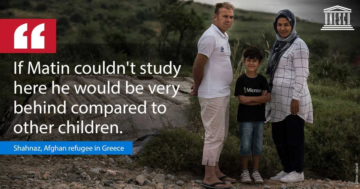 UNESCO's tweet image. Primary student Matin is already better in English than his parents.

Meet the Rasouli family who fled Afghanistan and came to the Greek island of Lesbos. For them, #education gives hope for a better future.

Read their story 👉 on.unesco.org/2T2BJKP #EducationTransformsLives