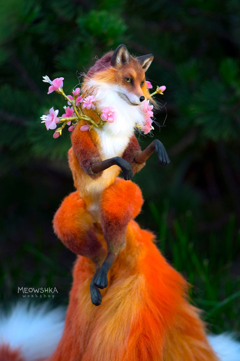 miaushka's tweet photo. Sakura fox on the nature photoshoot. 
Handmade art doll. 🌸 
#kitsune #fox #artdoll #doll #handmade #toy https://t.co/YwU1dNQrdp