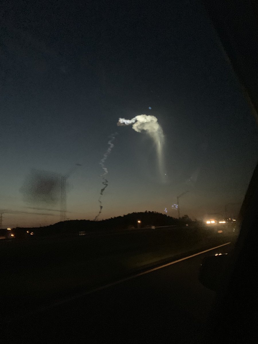 ScienceChaser's tweet photo. Got a great surprise this morning seeing the Atlas V launch on the way to a surf trip. It’s so cool how it was still dark on the ground but the sun was shining on the cloud formed. https://t.co/nwjaZD0hyC